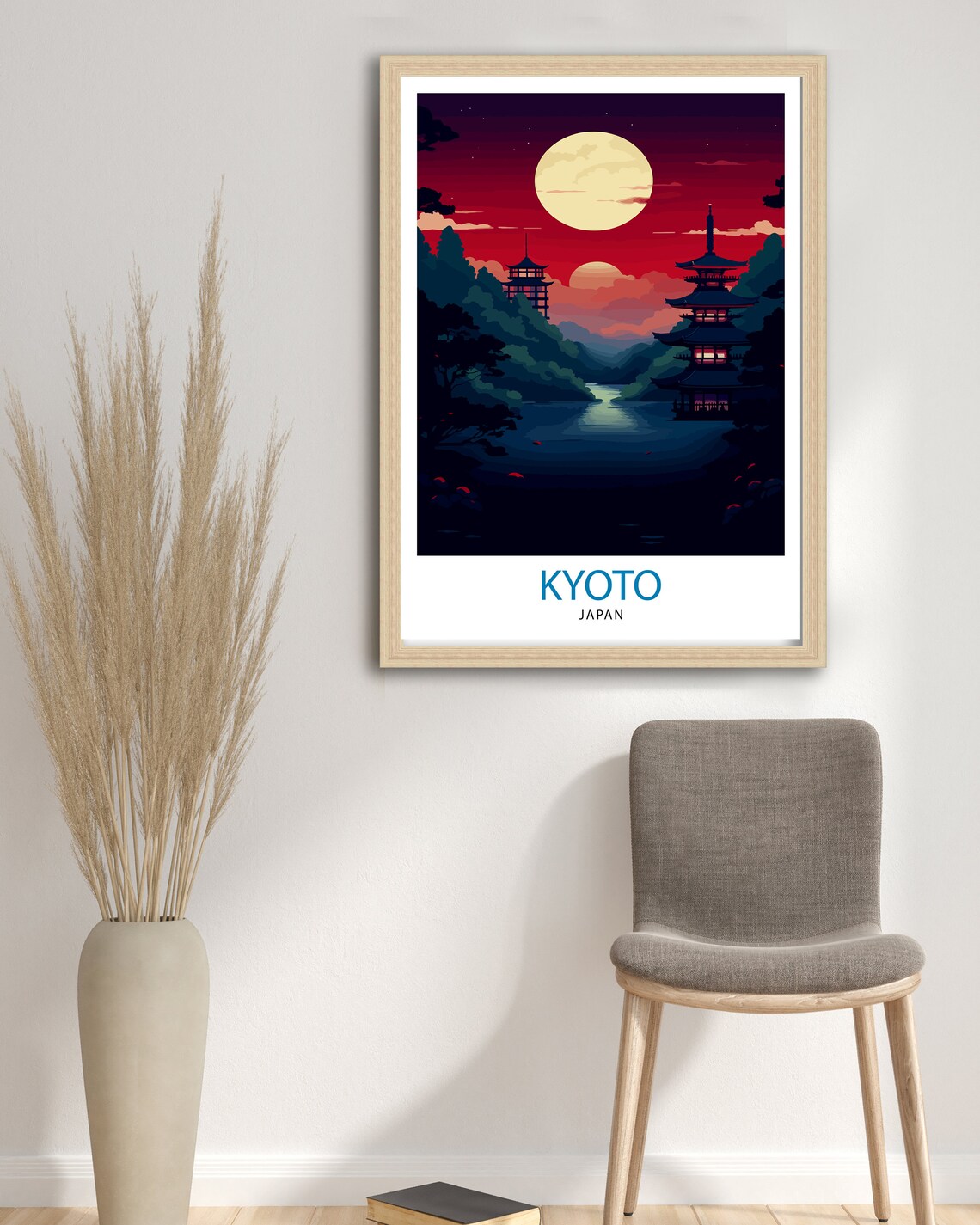 Kyoto Japan Pagoda Temple Under Full Moon Night Sky Art Poster - Image 3