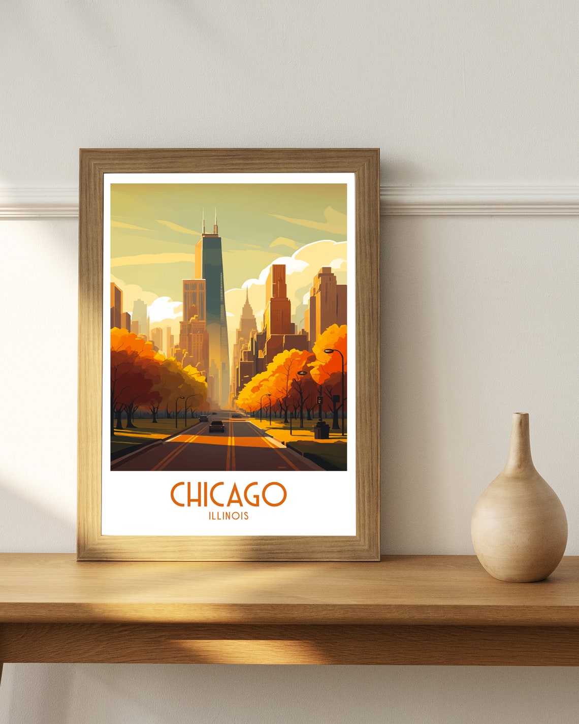 Chicago Illinois Downtown Skyline Autumn Boulevard City Poster - Image 2