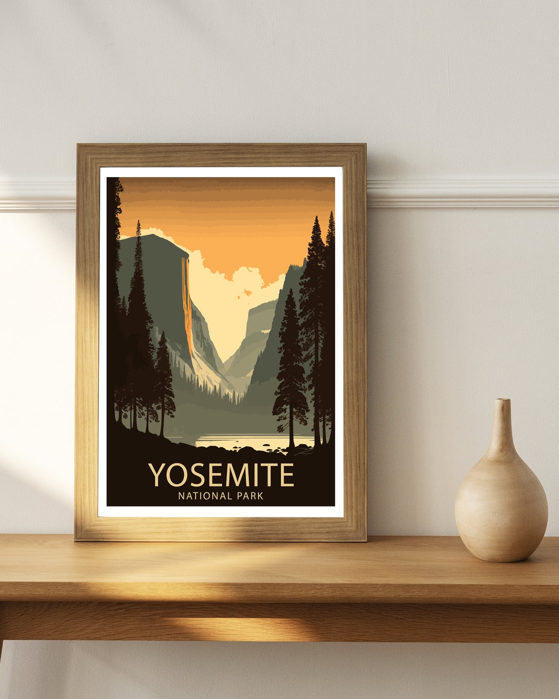 Yosemite National Park Granite Valley Sunset Retro Silhouette Poster - Image 3