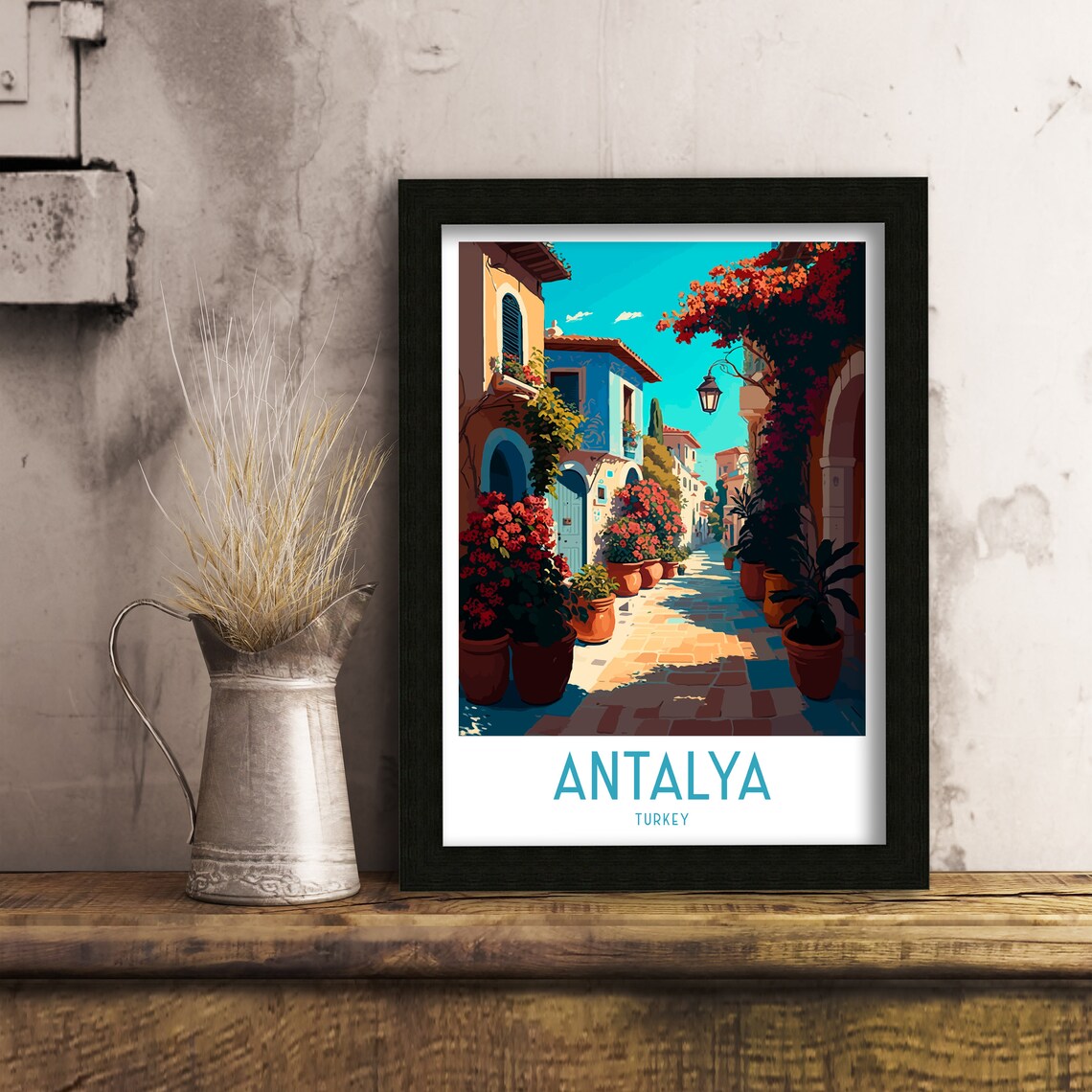 Antalya Turkey Old Town Bougainvillea Flower Street Alley Poster - Image 3