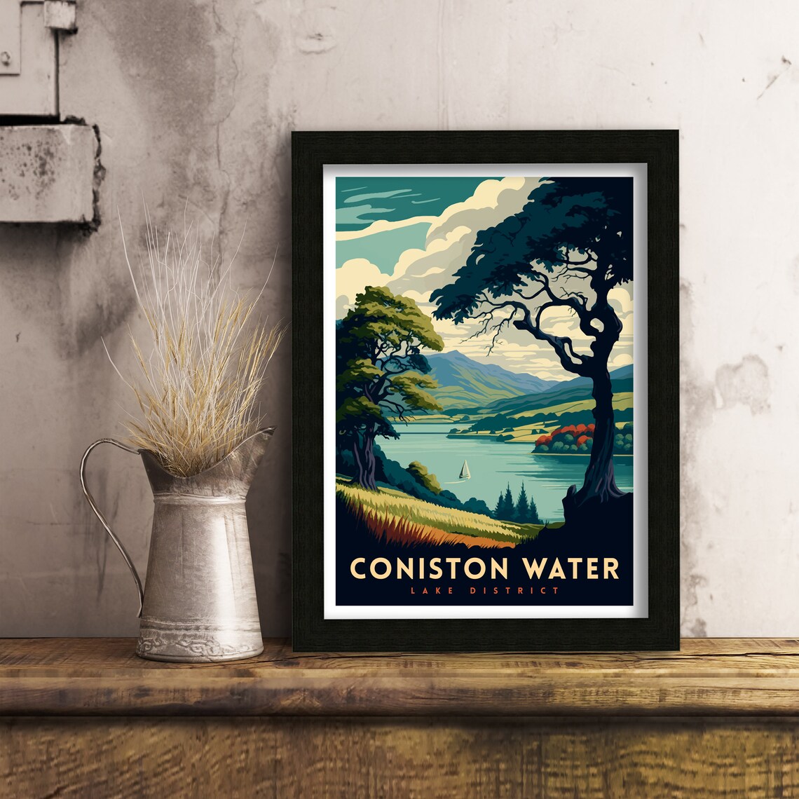 Coniston Water Lake District England Sailboat Trees Lakeside Poster - Image 3