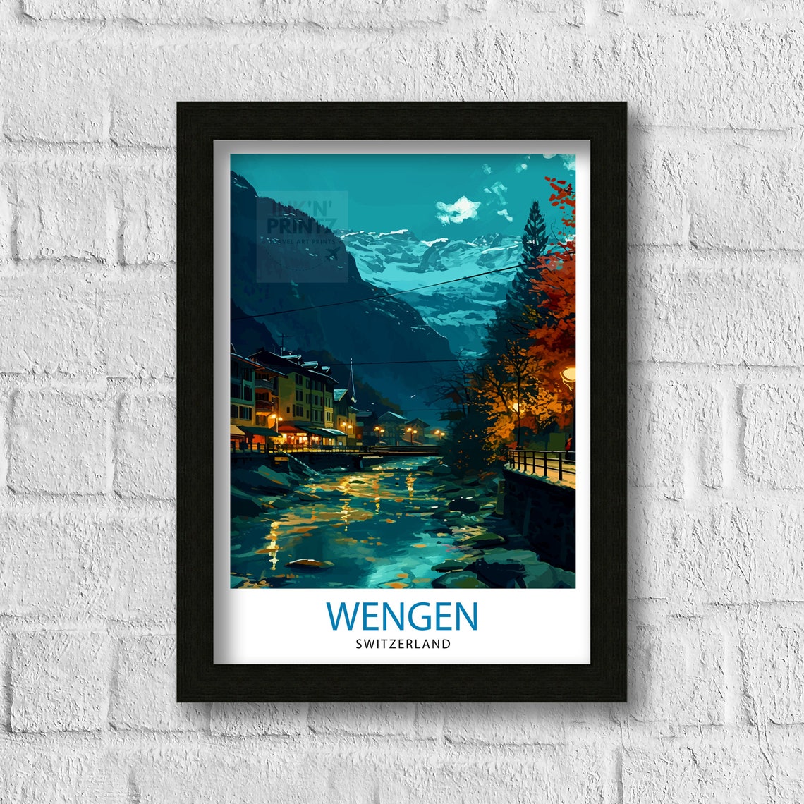 Wengen Switzerland Evening River Village Alpine Night View Poster - Image 3