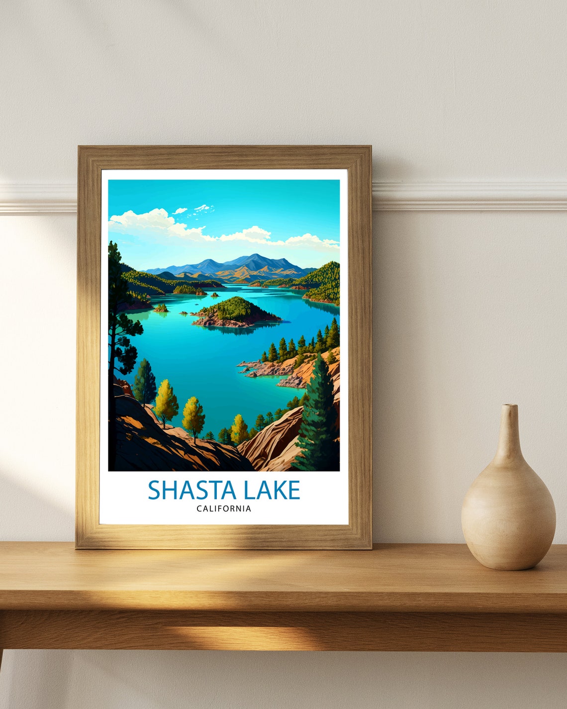 Shasta Lake California Travel Print Shasta Lake Wall Decor Shasta Lake Home Living Decor Shasta Lake California Illustration Travel Poster - Image 2