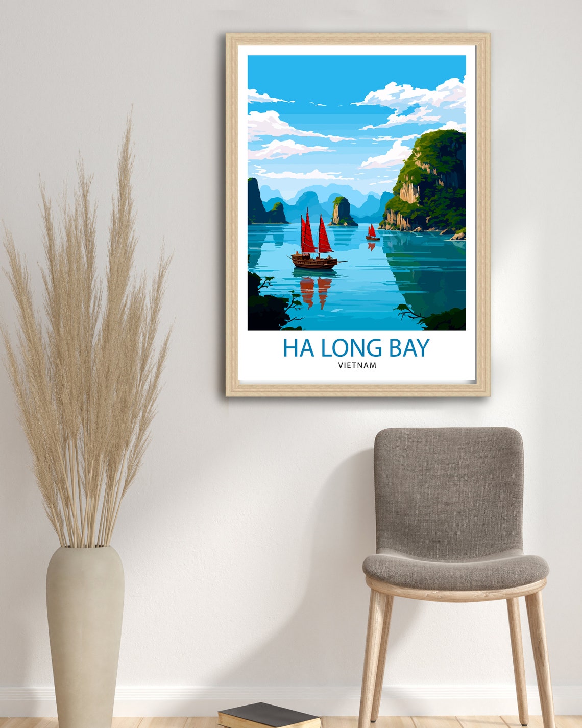 Ha Long Bay Vietnam Limestone Karsts Red Sail Junk Travel Poster - Image 3