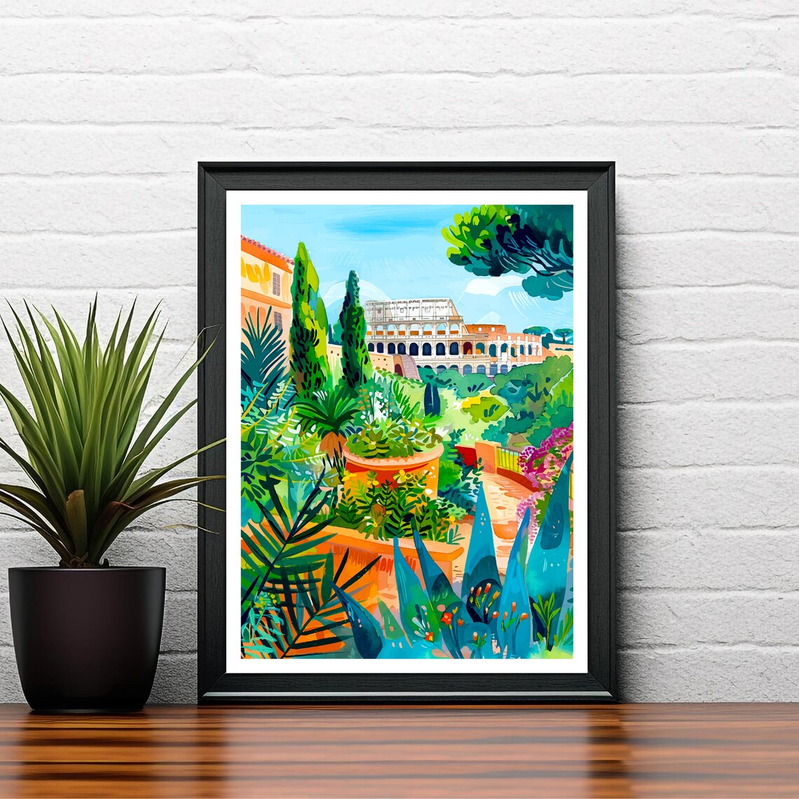 Rome Italy Travel Poster Colosseum Cypress Garden Painterly Art - Image 2