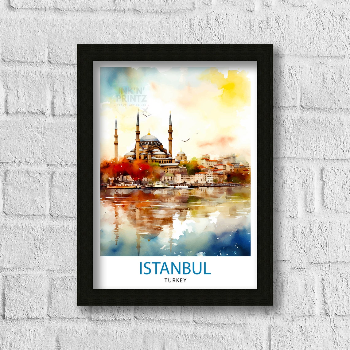 Istanbul Turkey Historic Mosque Watercolor Waterfront Poster - Image 3