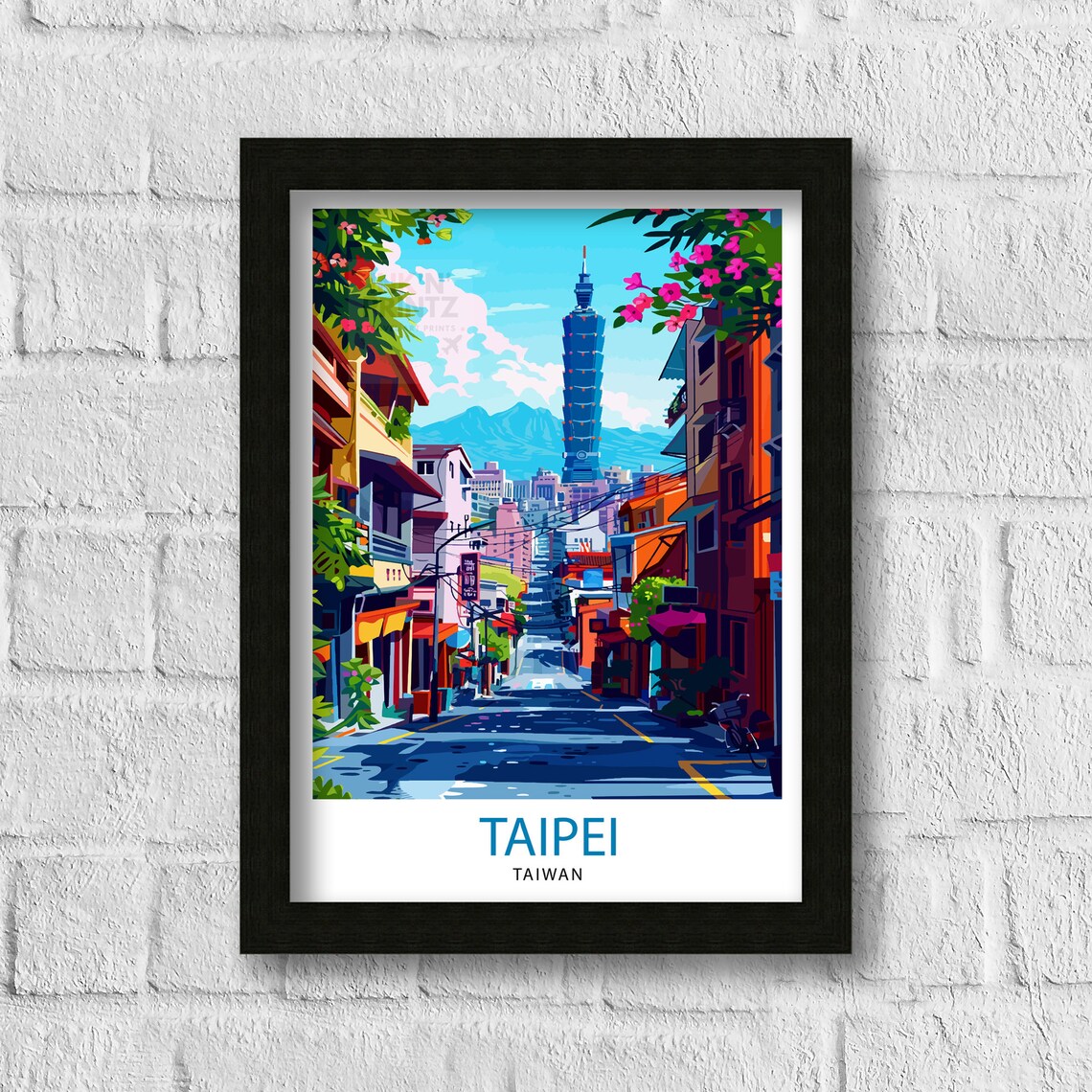Taipei Taiwan Street Taipei 101 Tower Bougainvillea Travel Poster - Image 3