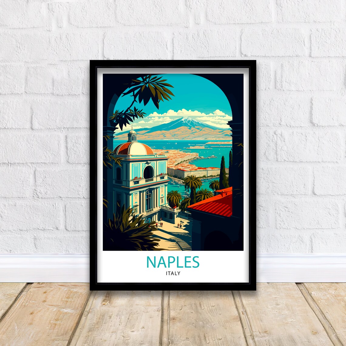 Naples Italy Bay Vesuvius View Arch Vintage Travel Poster Art - Image 2