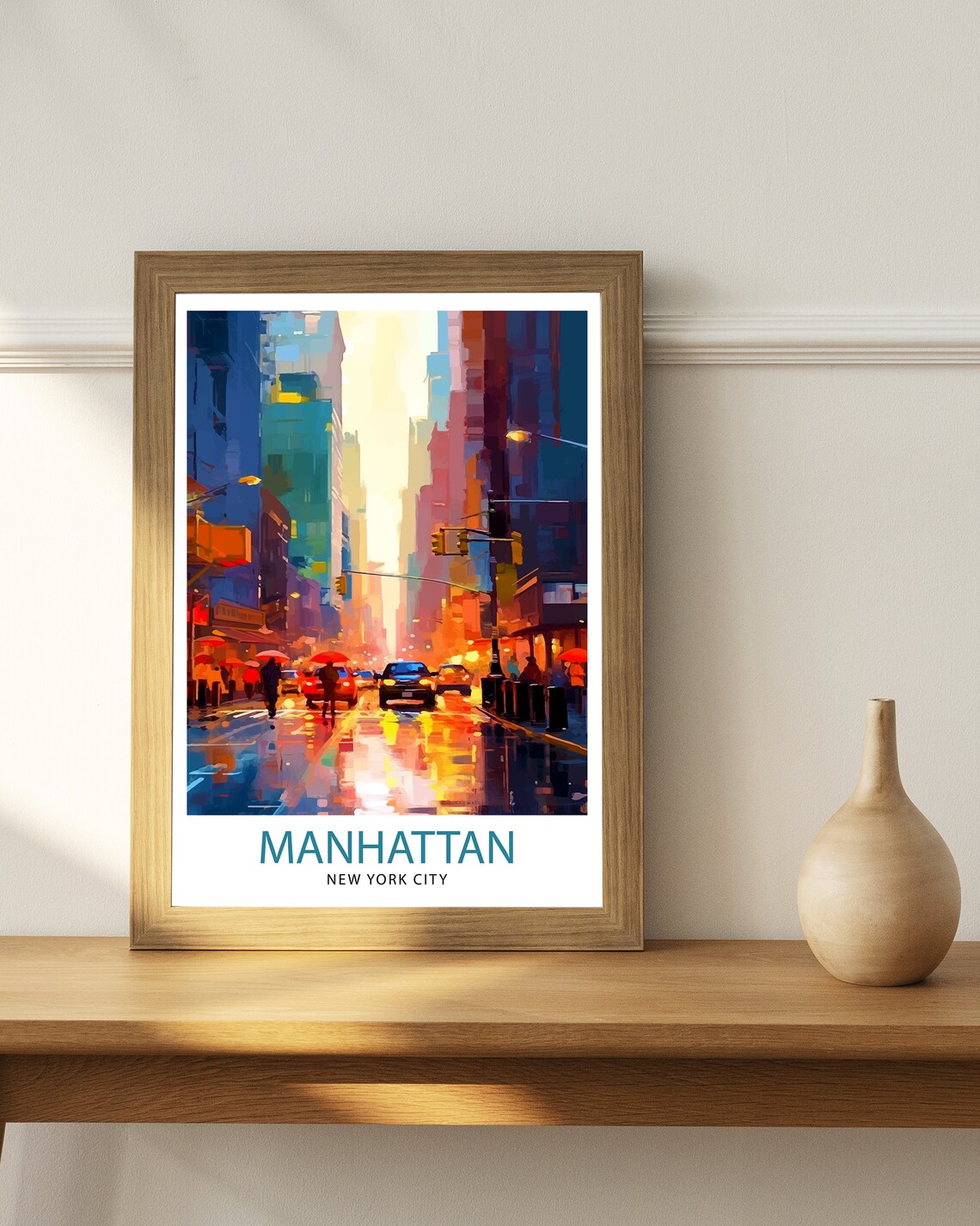 Manhattan New York City Rainy Night Street Neon Travel Poster - Image 3