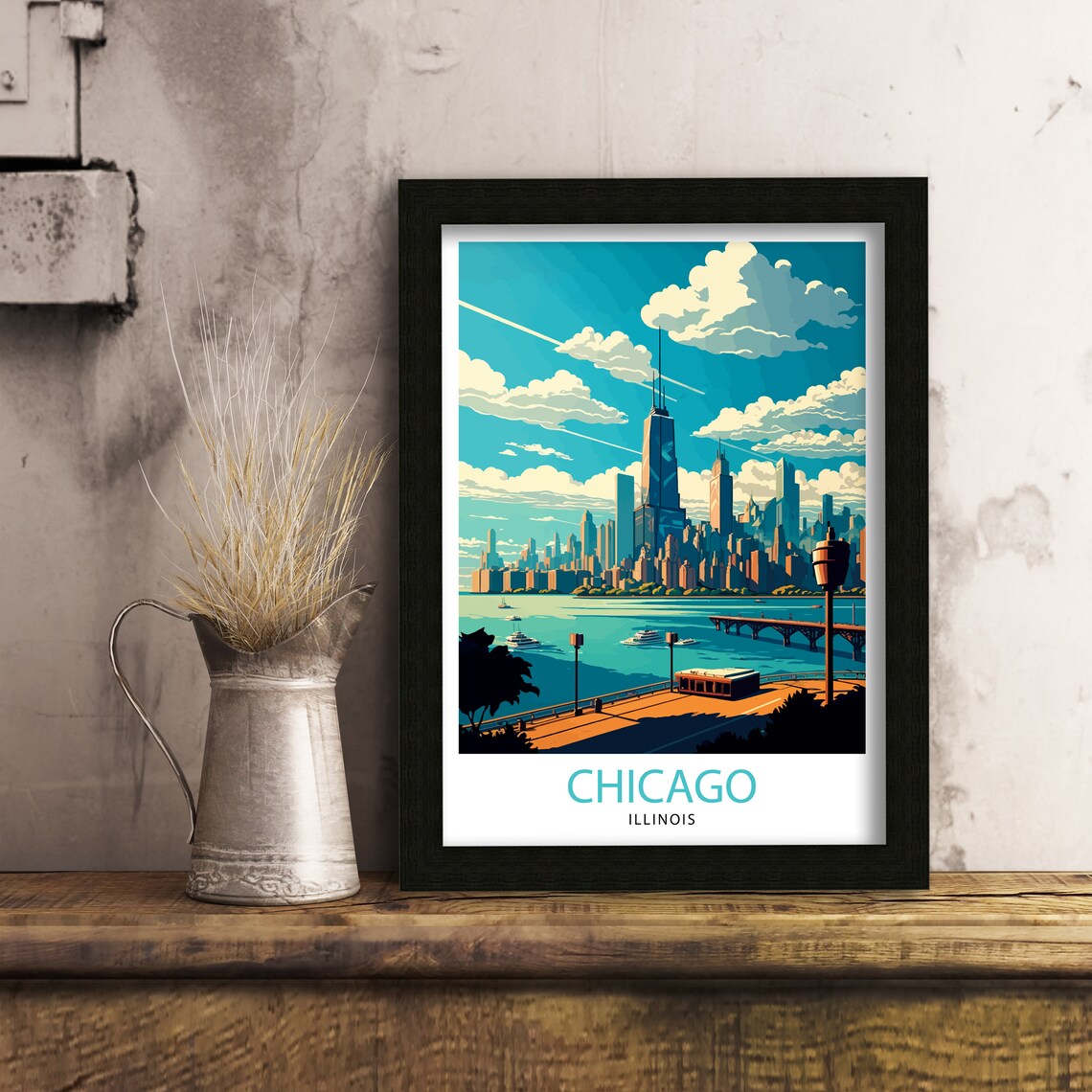 Chicago Skyline Travel Poster, Illinois Cityscape - Image 3