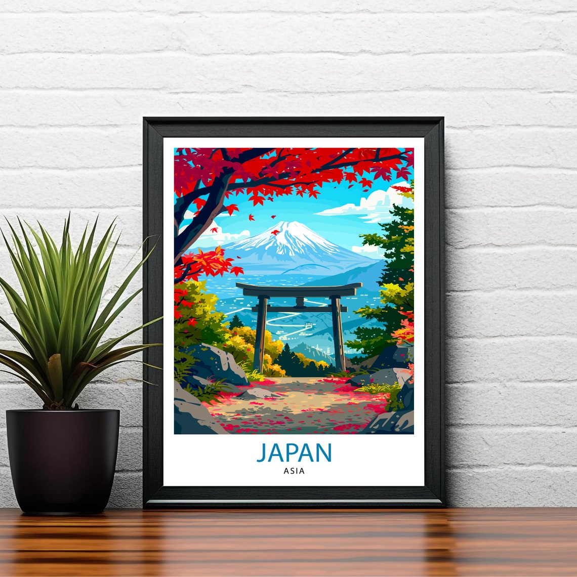Japan Autumn Mount Fuji Torii Gate Red Maple Vintage Travel Poster - Image 2