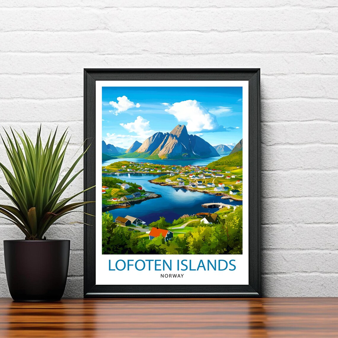 Lofoten Islands Norway Fjord Village Mountain View Travel Poster - Image 2