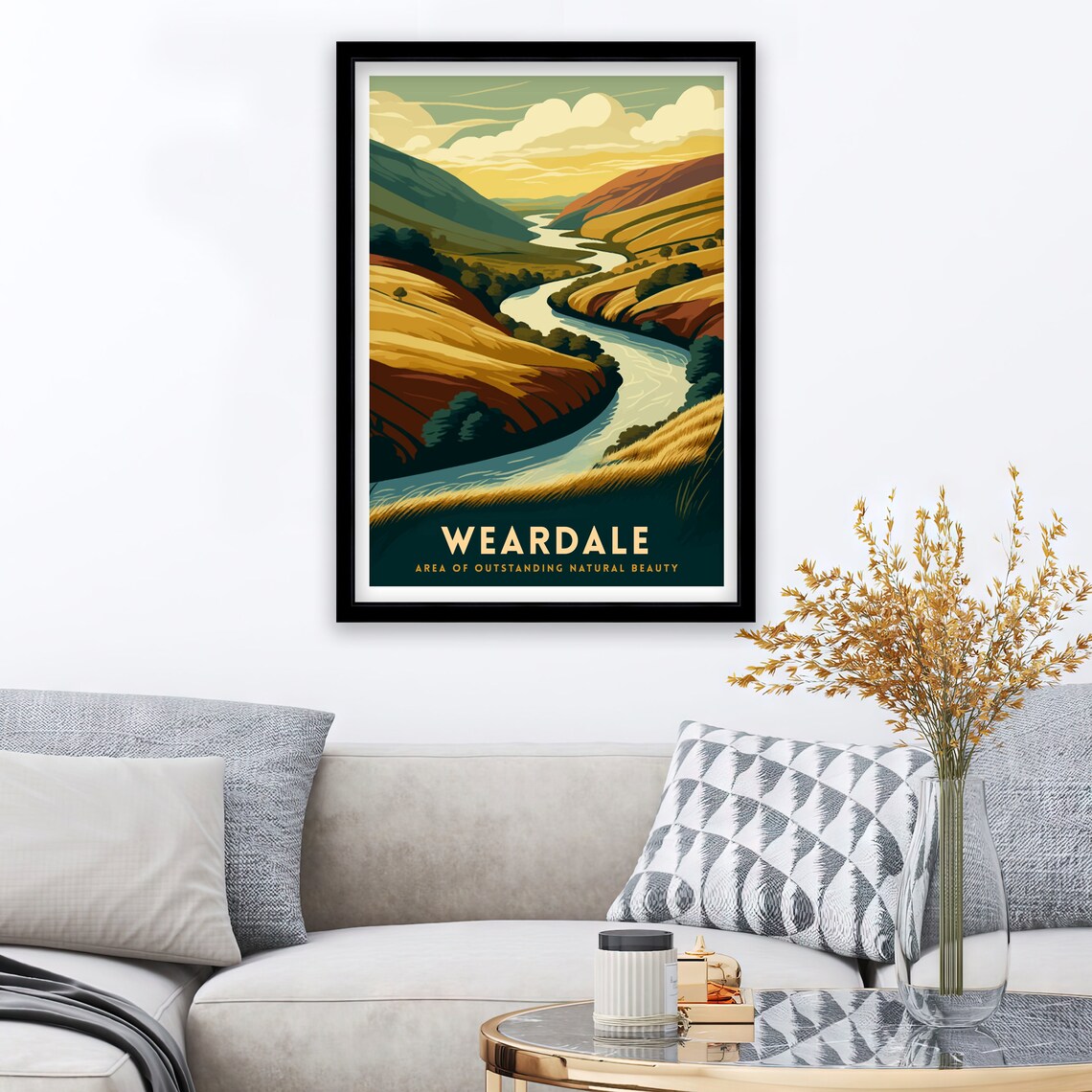 Weardale England River Valley Golden Hills Vintage Style Travel Poster - Image 2