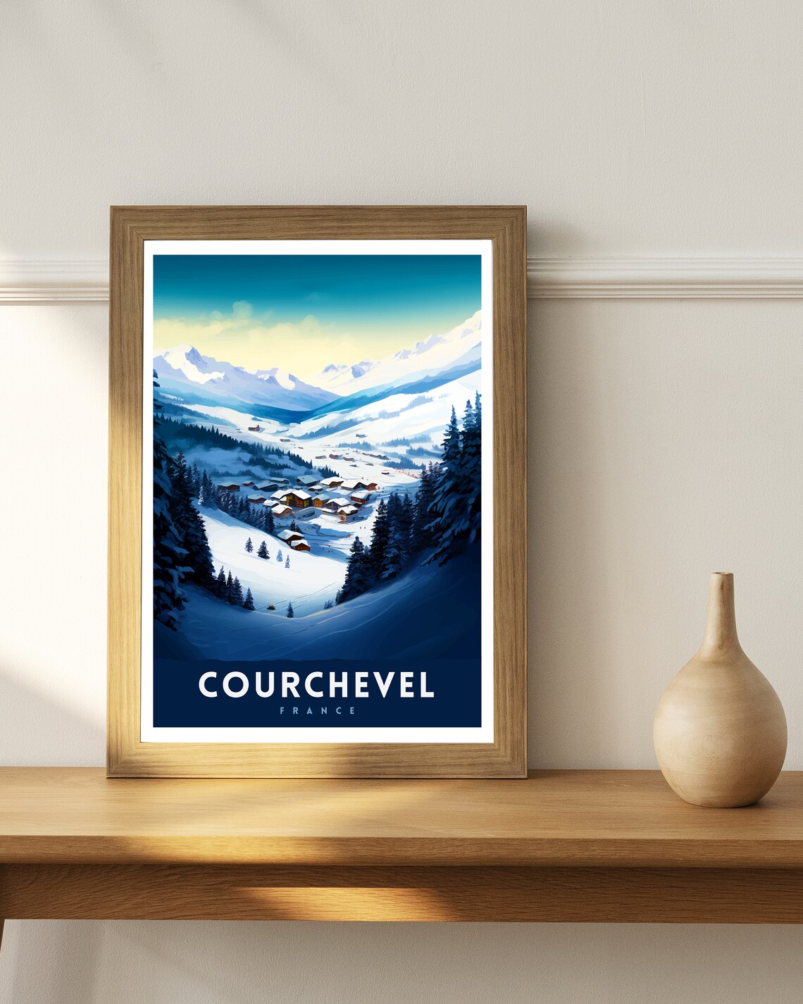 Courchevel France Ski Valley Village Dusk Snow Pines Alpine Poster - Image 3