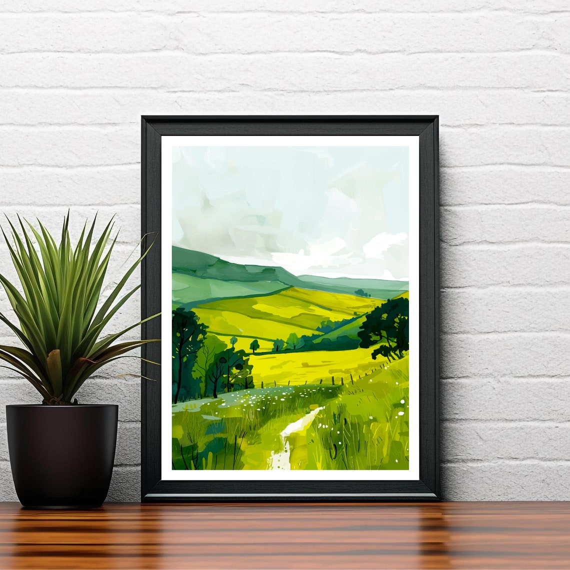 Northumberland England Rolling Green Fields Misty Hills Poster - Image 2
