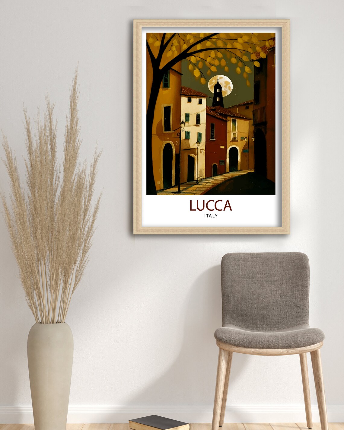 Lucca Italy Moonlit Old Street Tower Night Vintage Travel Poster - Image 3