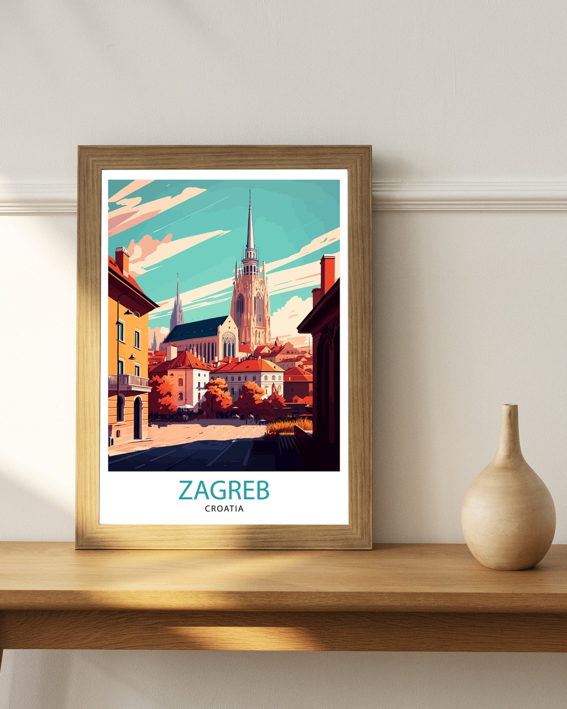 Zagreb Travel Print Zagreb Wall Art Zagreb Home Decor Zagreb Illustration Croatia Travel Poster Gift For Travelers Europe Wall Art - Image 2