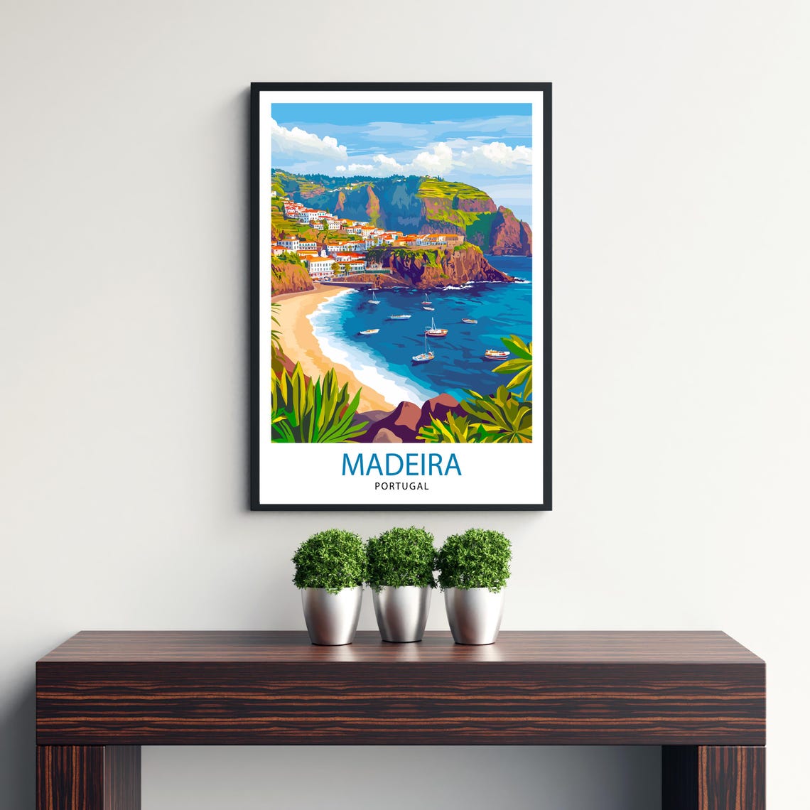 Madeira Portugal Island Coast Cliffs Beach Boats Scene Poster - Image 3