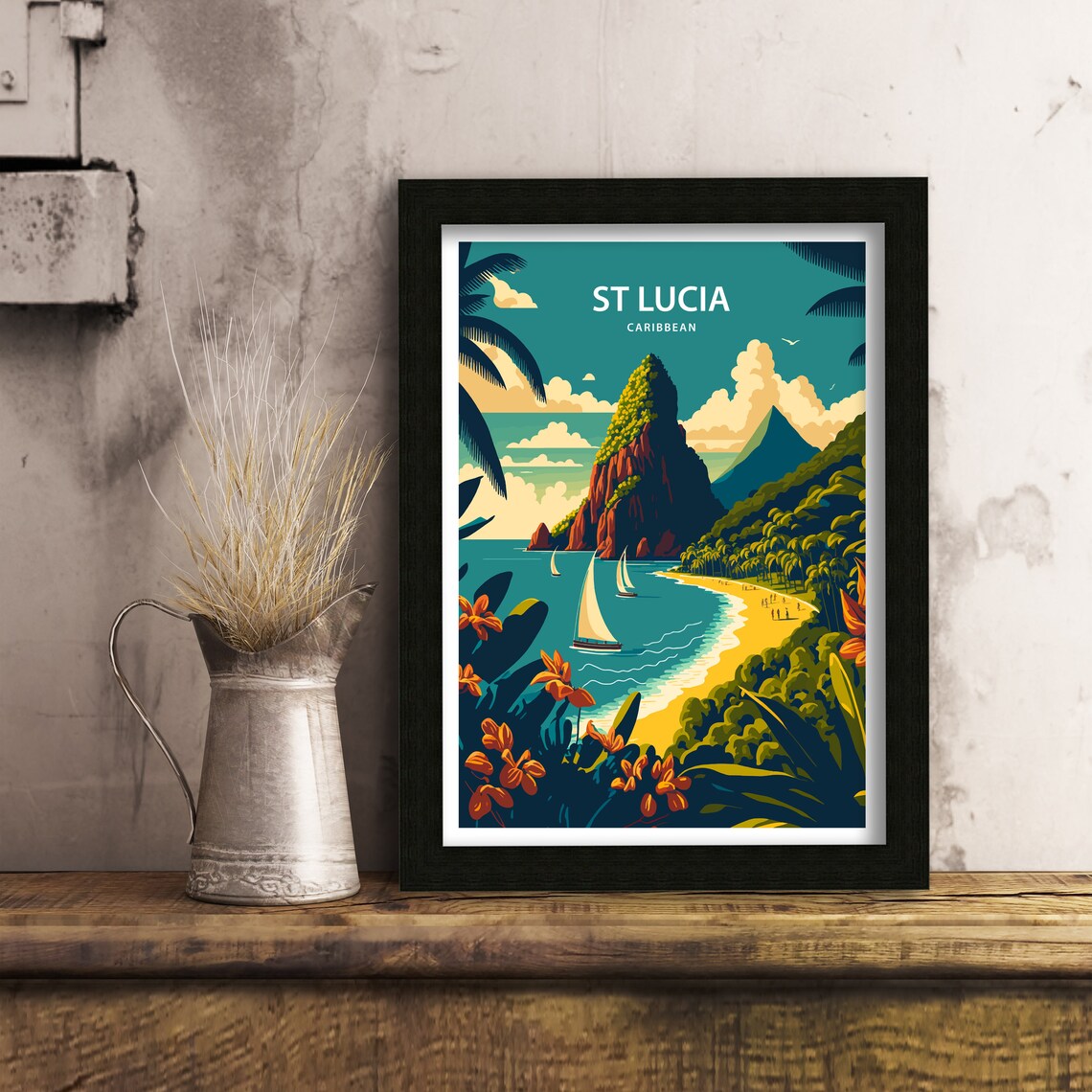 St Lucia Caribbean Travel Poster, Saint Lucia Art - Image 2