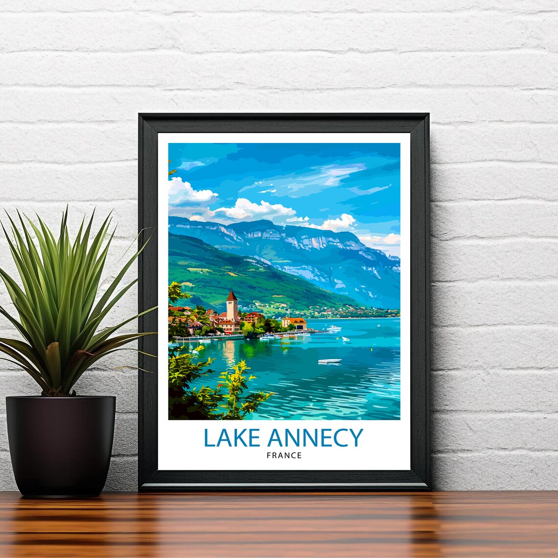 Lake Annecy France Turquoise Waters Illustrated Travel Poster - Image 2