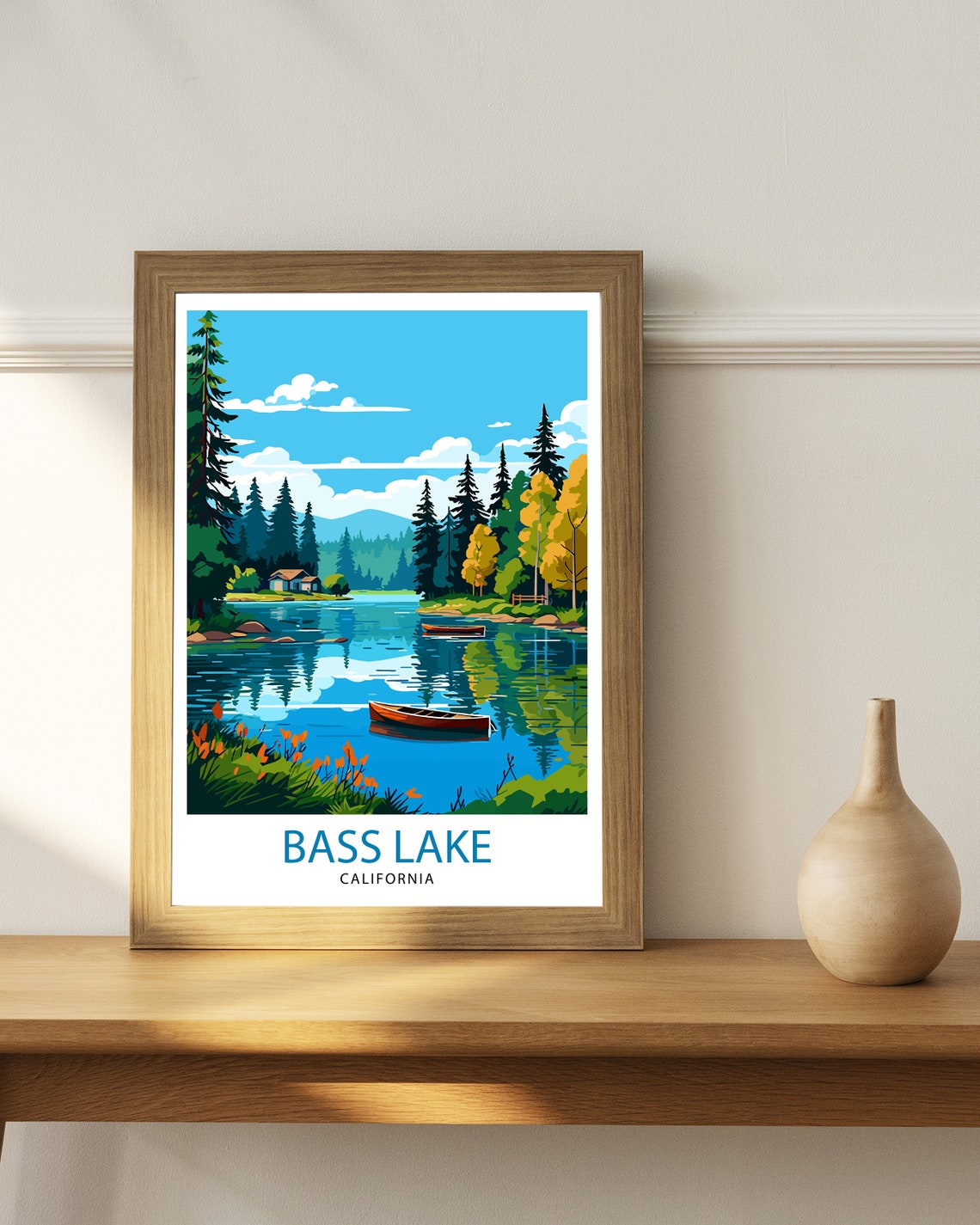 Bass Lake California Travel Print Bass Lake Wall Decor Bass Lake Home Living Decor Bass Lake California Illustration Travel Poster Gift - Image 3