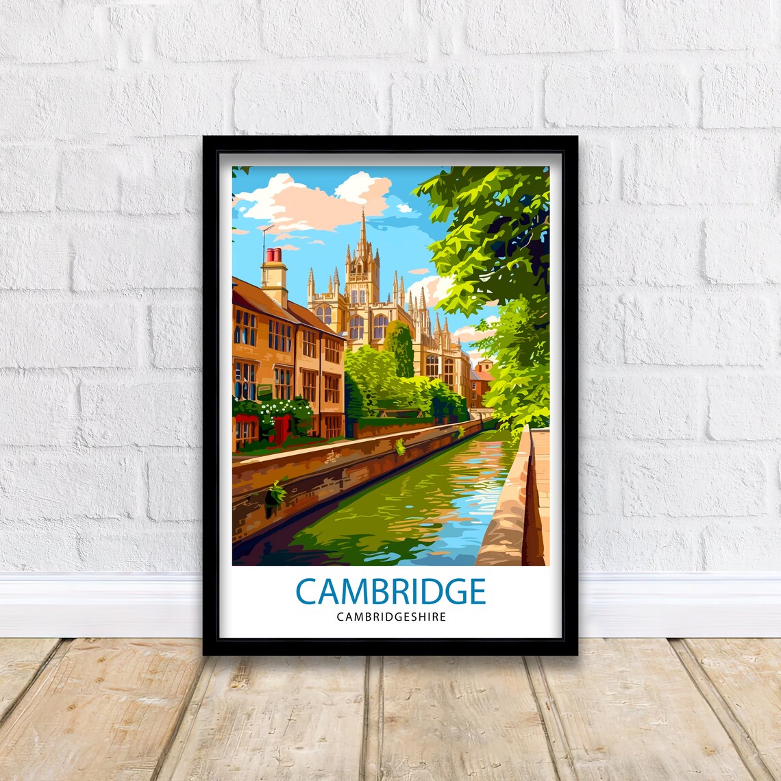 Cambridge Cambridgeshire River College Buildings Vintage Travel Poster