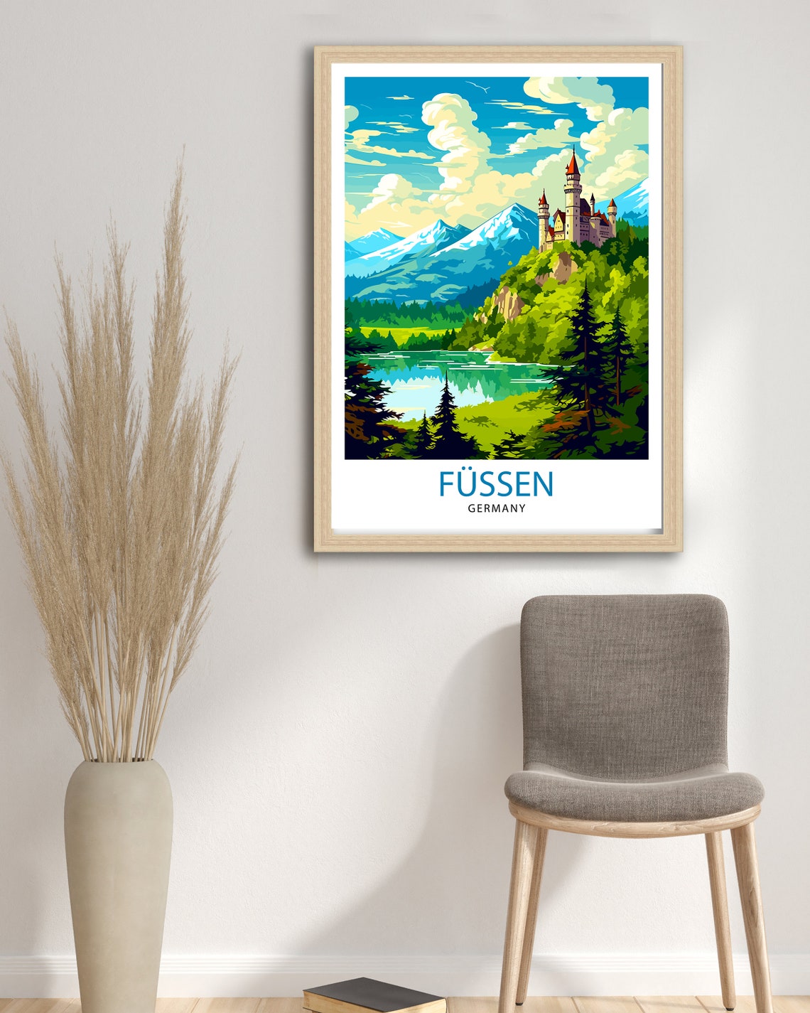 Fussen Germany Neuschwanstein Castle Alpine Lake Peaks Travel Poster - Image 3