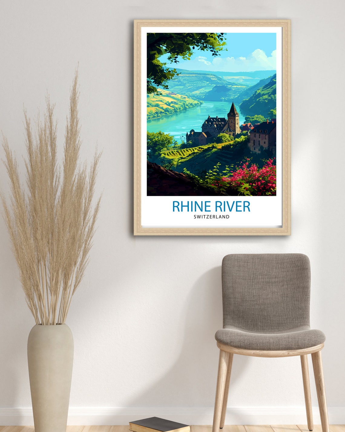 Rhine River Switzerland Lush Valley Castle Village View Poster - Image 2