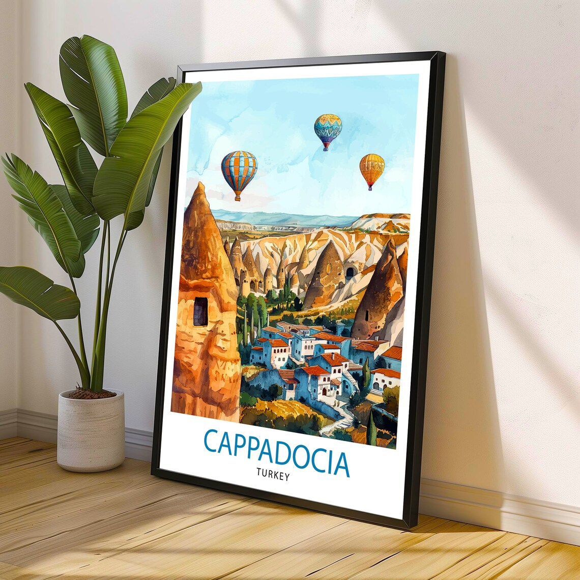 Cappadocia Turkey Travel Poster Hot Air Balloons Fairy Chimneys Art - Image 3