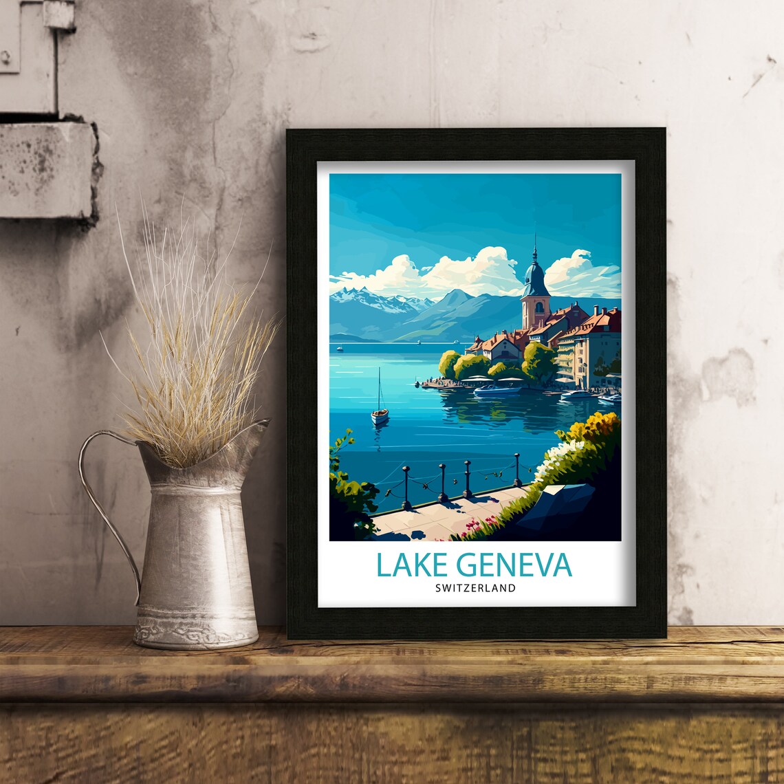 Lake Geneva Switzerland Travel Poster, Home Decor - Image 3