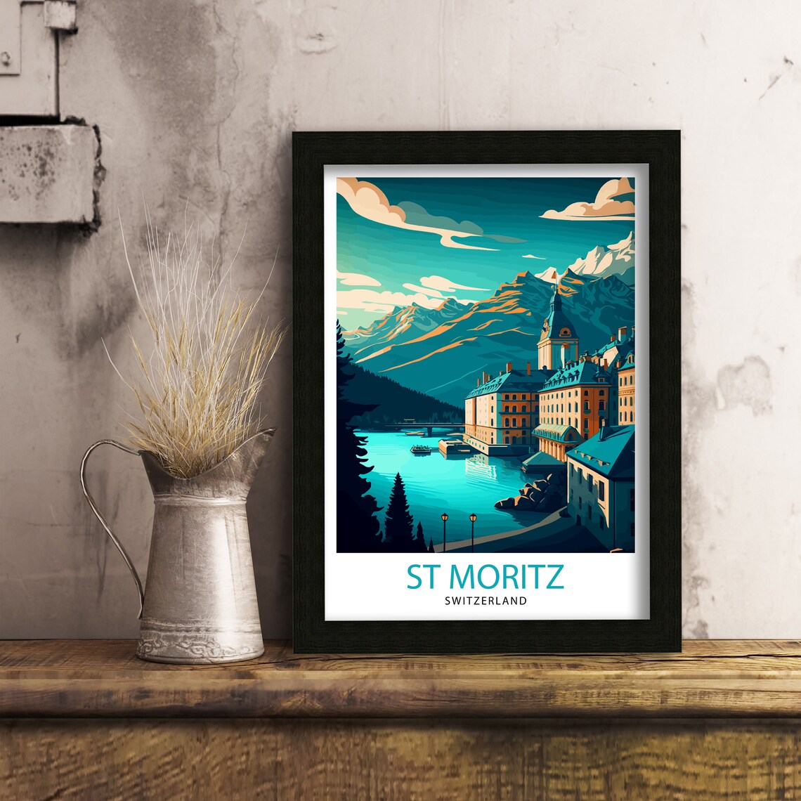 St Moritz Switzerland Alpine Lake Mountain Village Travel Poster - Image 3