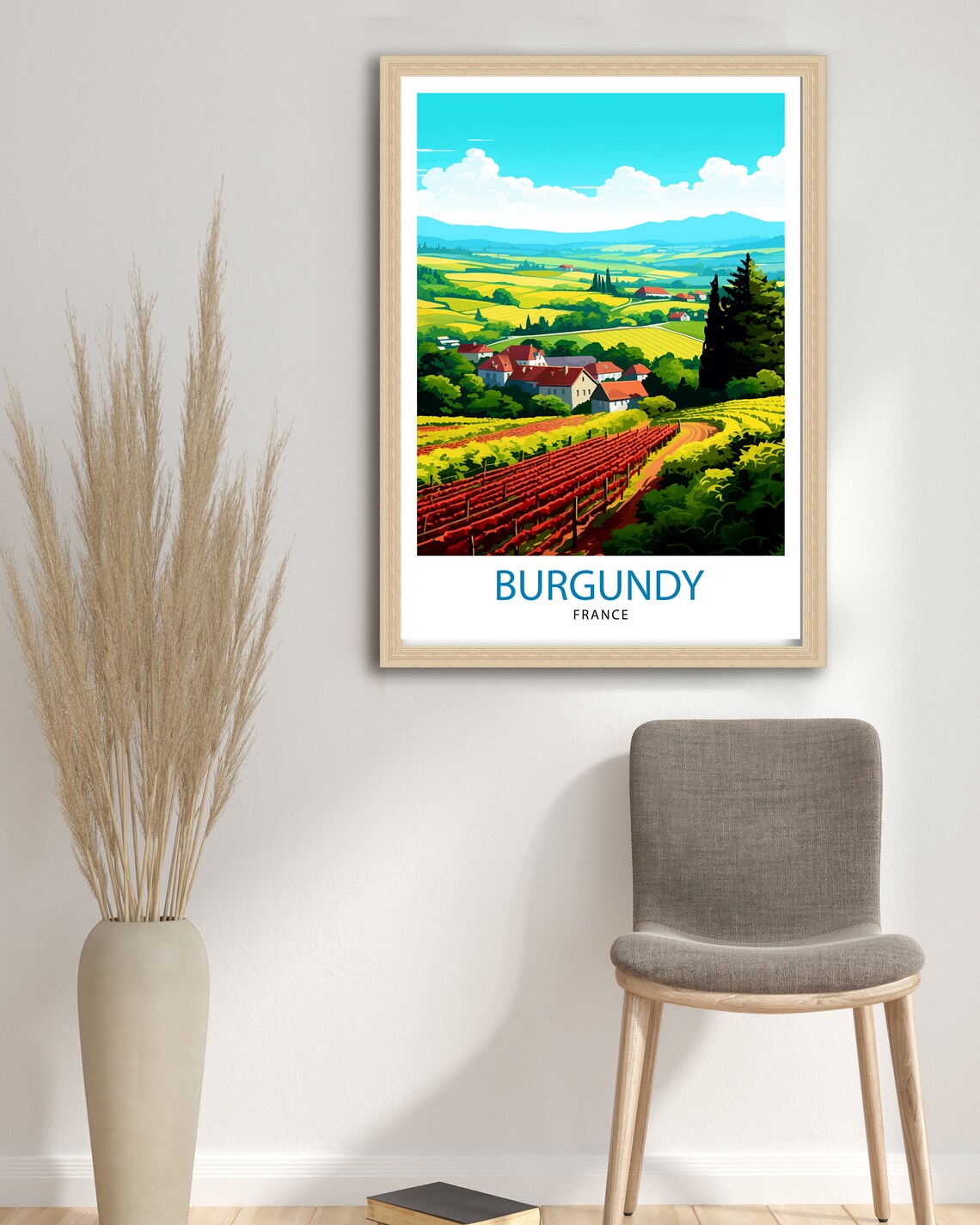 Burgundy France Vineyard Hills Travel Poster With Countryside Art - Image 3