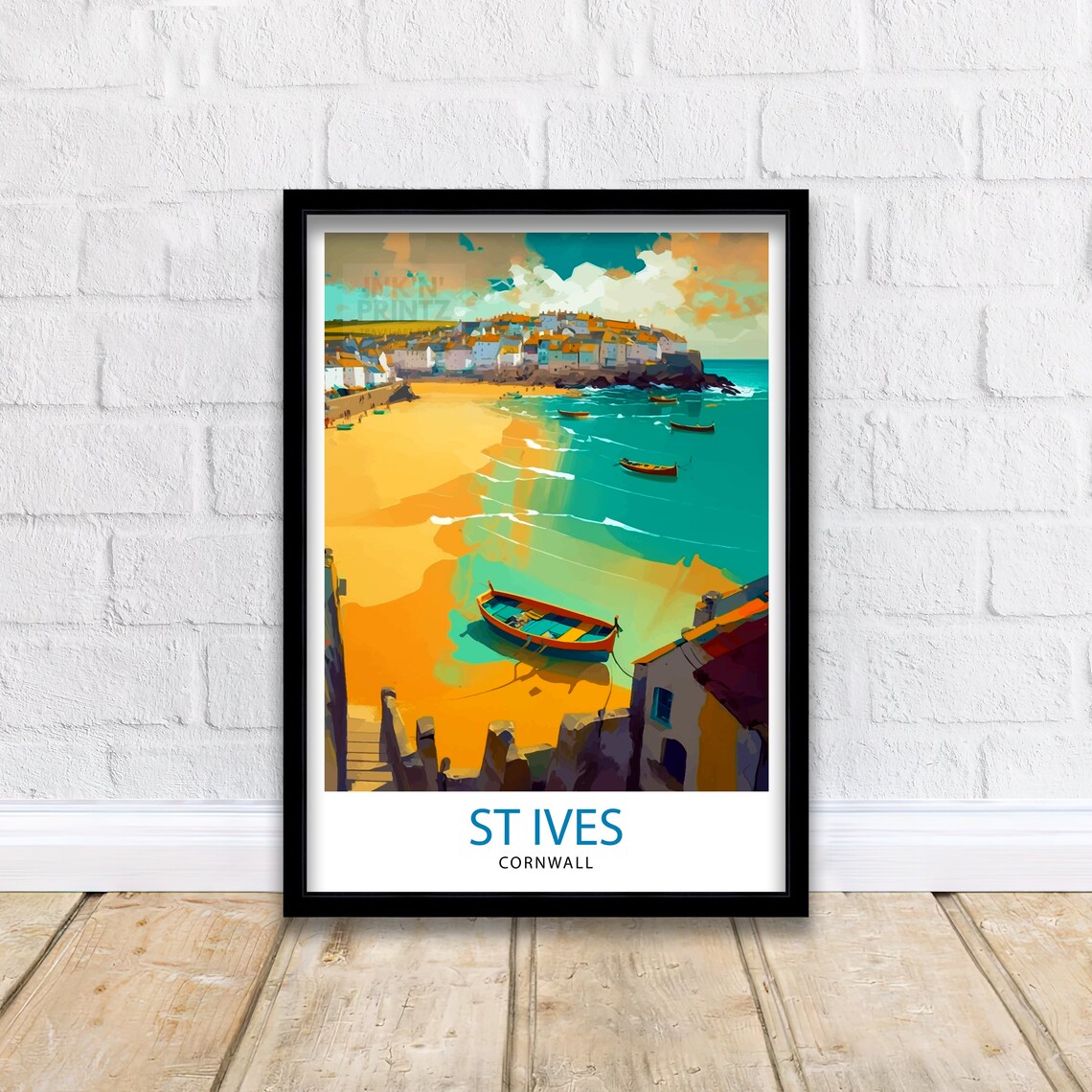St Ives Cornwall Golden Beach Harbor Fishing Boats Travel Poster - Image 2