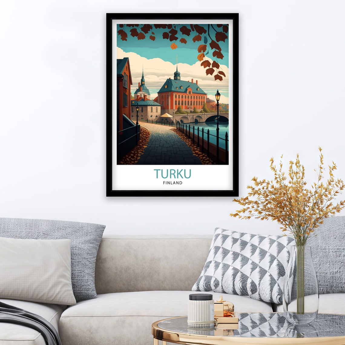 Turku Finland Autumn Riverside Street Bridge Vintage Travel Poster - Image 2