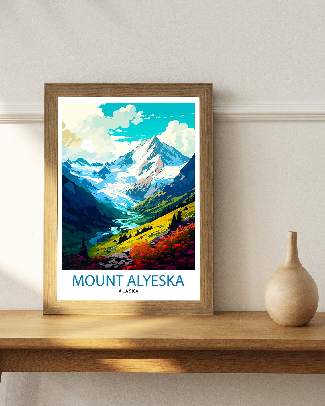 Mount Alyeska Alaska Snowy Peak Wildflowers Vintage Travel Poster - Image 2