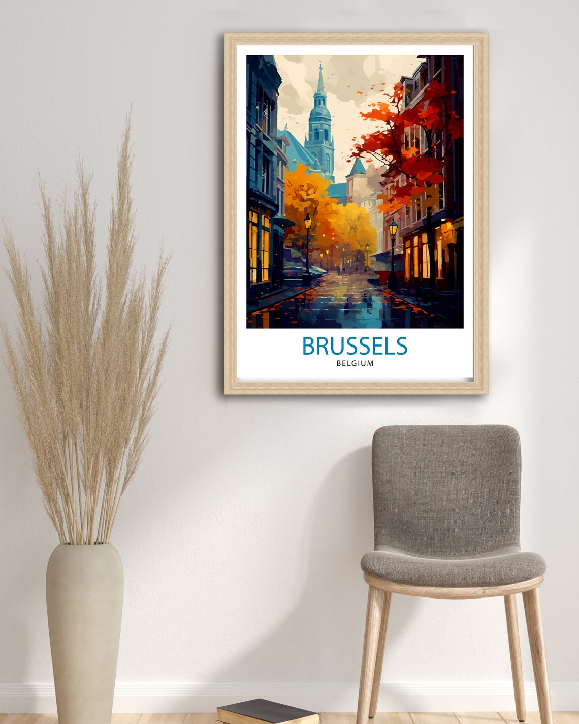 Brussels Belgium Historic City Autumn Rain Old Town Scene Poster - Image 2