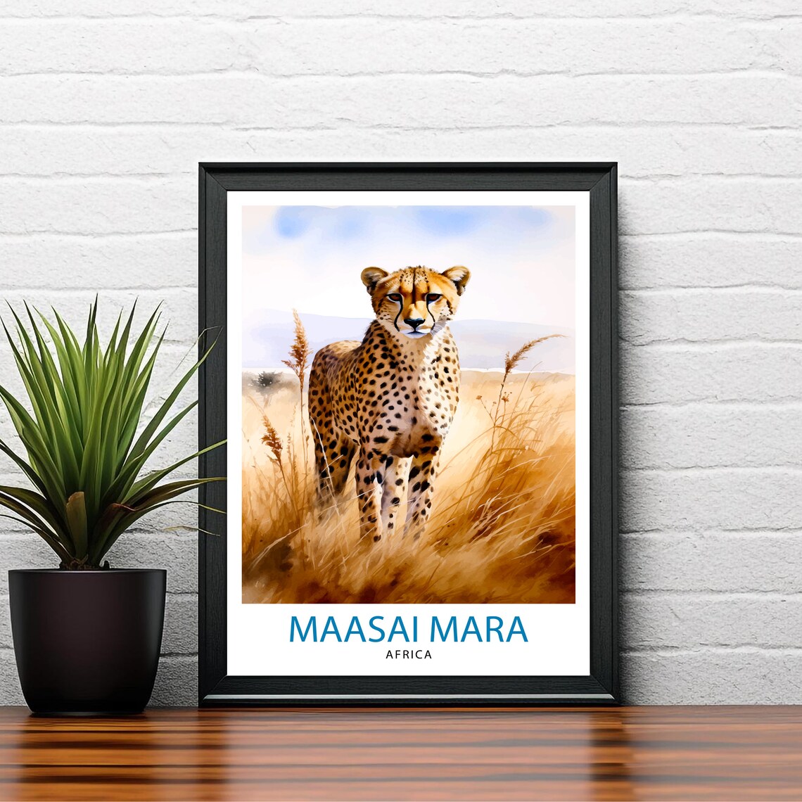 Maasai Mara Africa Cheetah Spotted Watercolor Golden Savanna Poster - Image 2