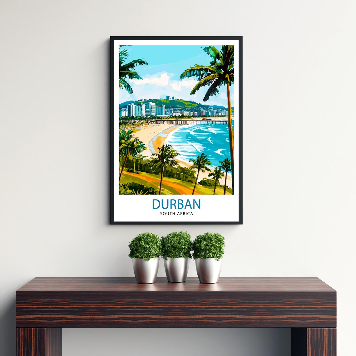 Durban South Africa Palm Beach Golden Mile Pier Skyline Art Poster - Image 3