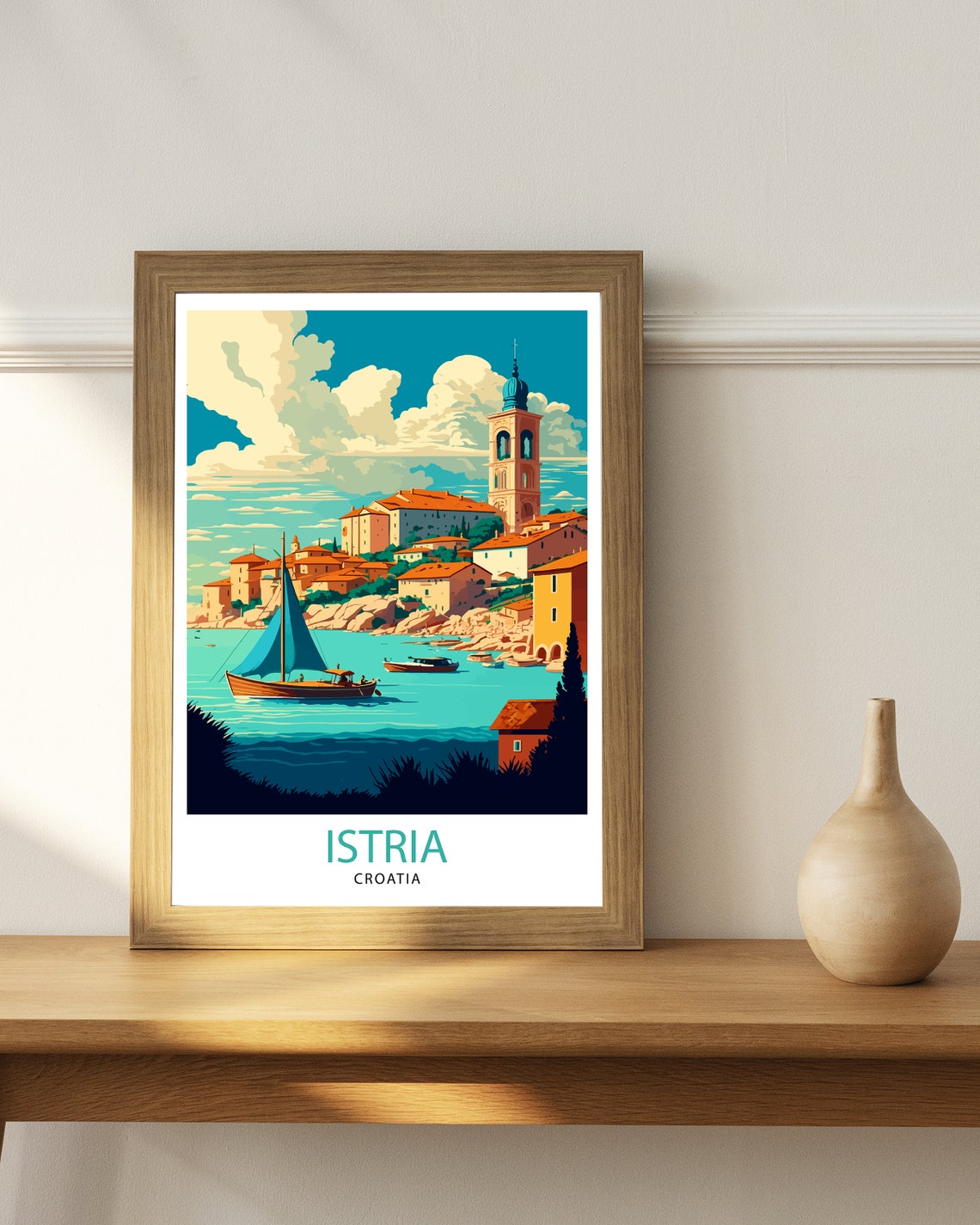 Istria Croatia Travel Poster Adriatic Coastal Town Sailboat Art - Image 2