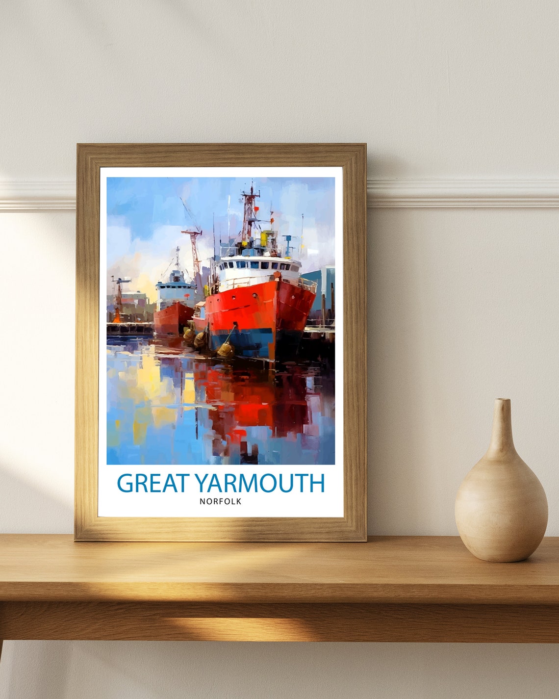 Great Yarmouth Norfolk Harbour Trawler Ships Painterly Travel Poster - Image 3