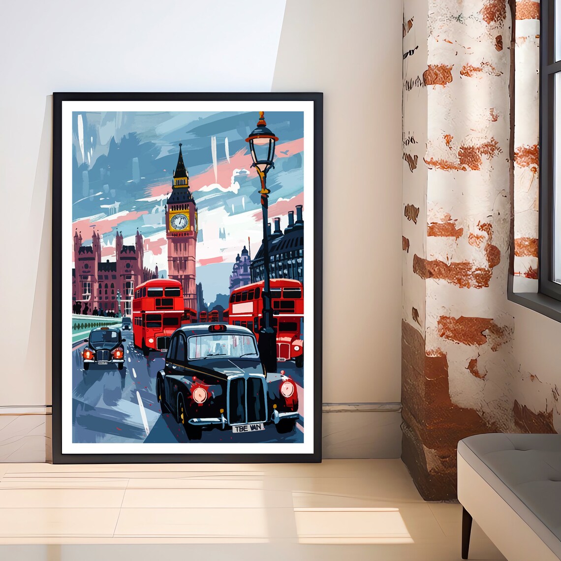 London Big Ben Red Buses Black Taxis Evening City Street Travel Poster - Image 2