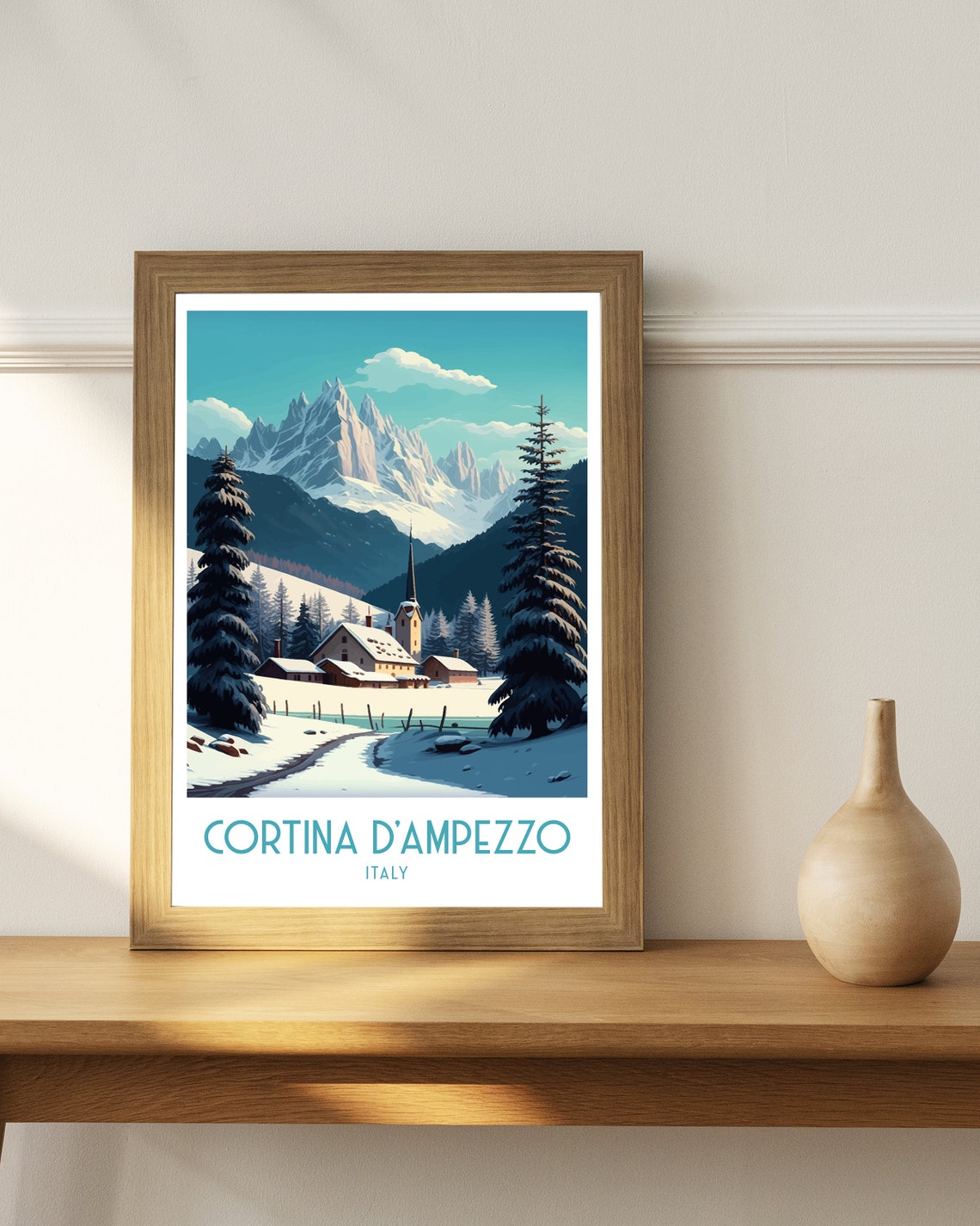 Cortina Dampezzo Travel Print Travel Poster Ski Poster Italy Poster Vintage Poster Ski Print Skiing Poster Travel Prints - Image 3