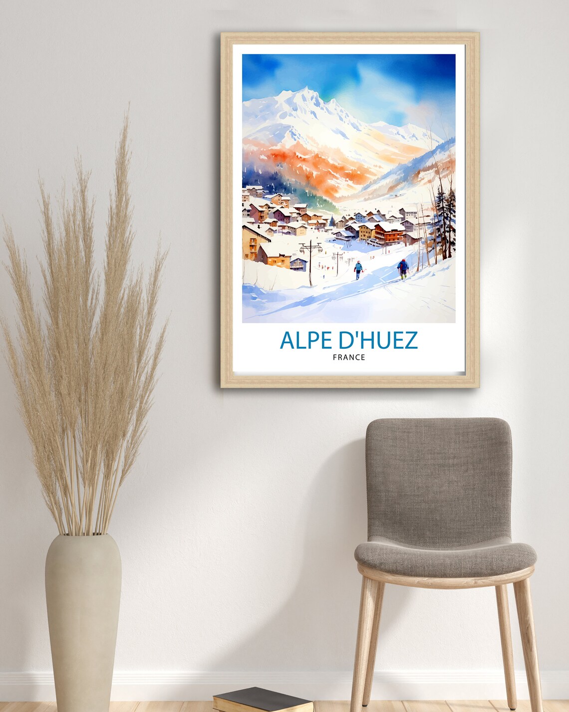 Alpe D'Huez France Ski Resort Snowy Village Skiers Alpine Poster - Image 3