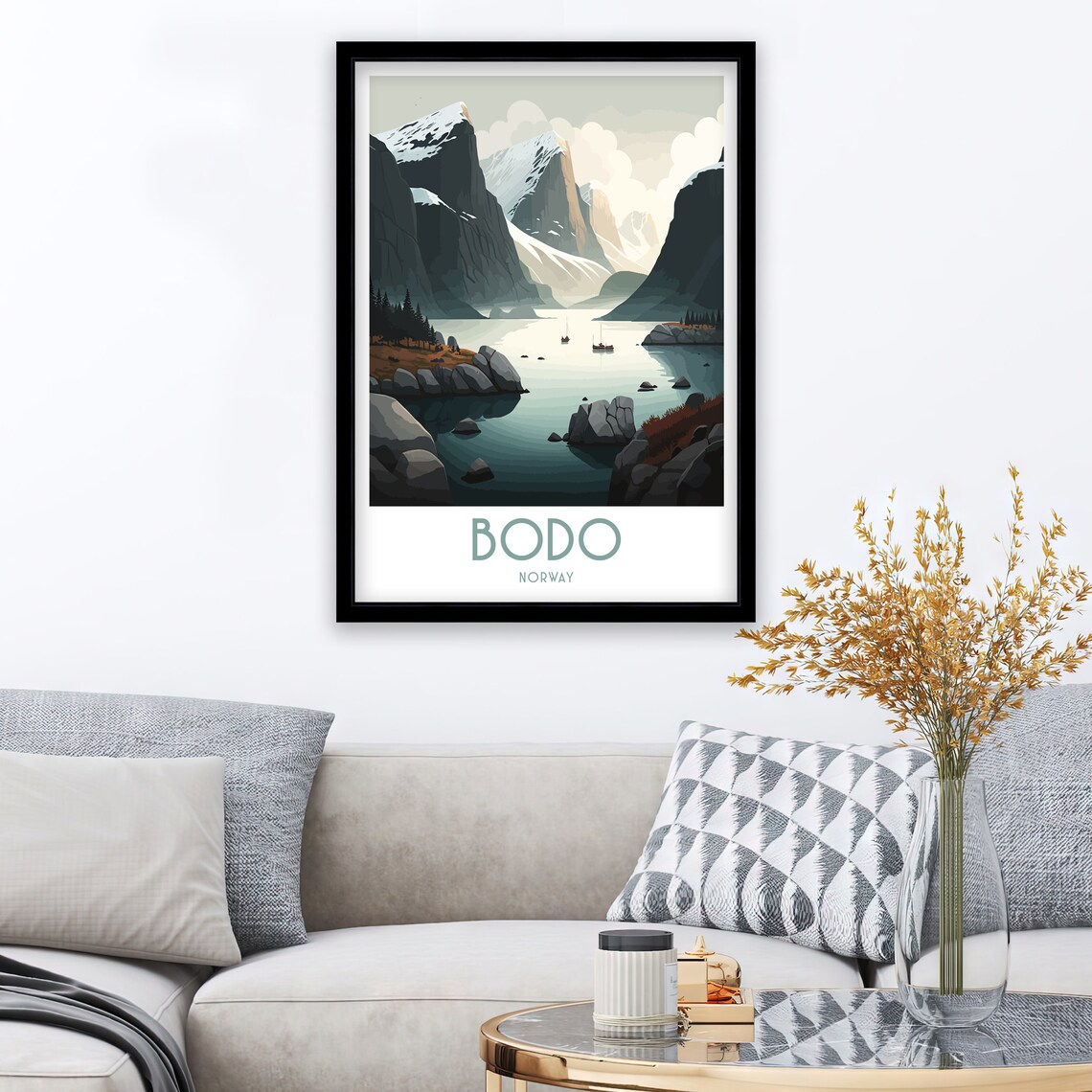 Bodo Norway Arctic Fjord Snow Mountains Vintage Travel Poster - Image 2