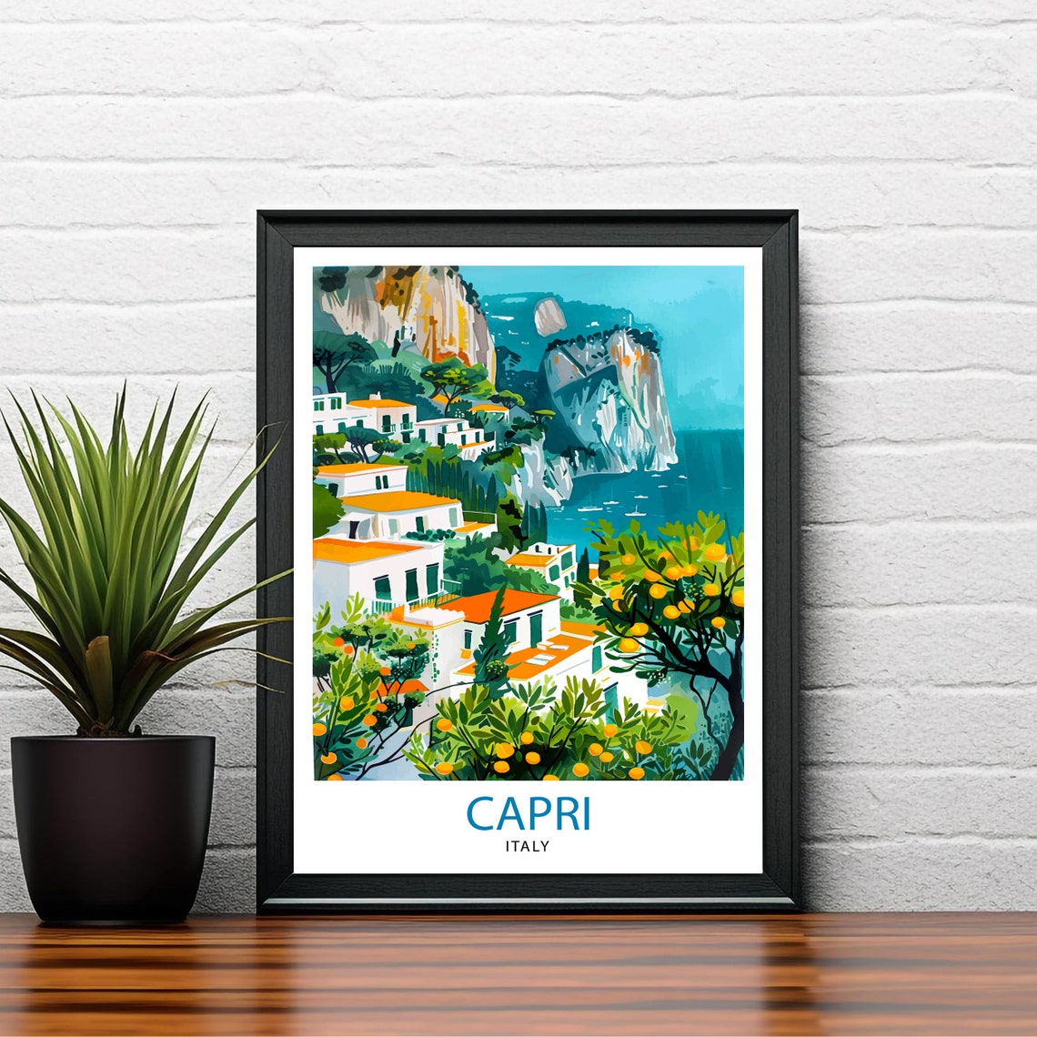 Capri Italy Lemon Grove Sea Cliff Coastal Village Travel Poster - Image 2