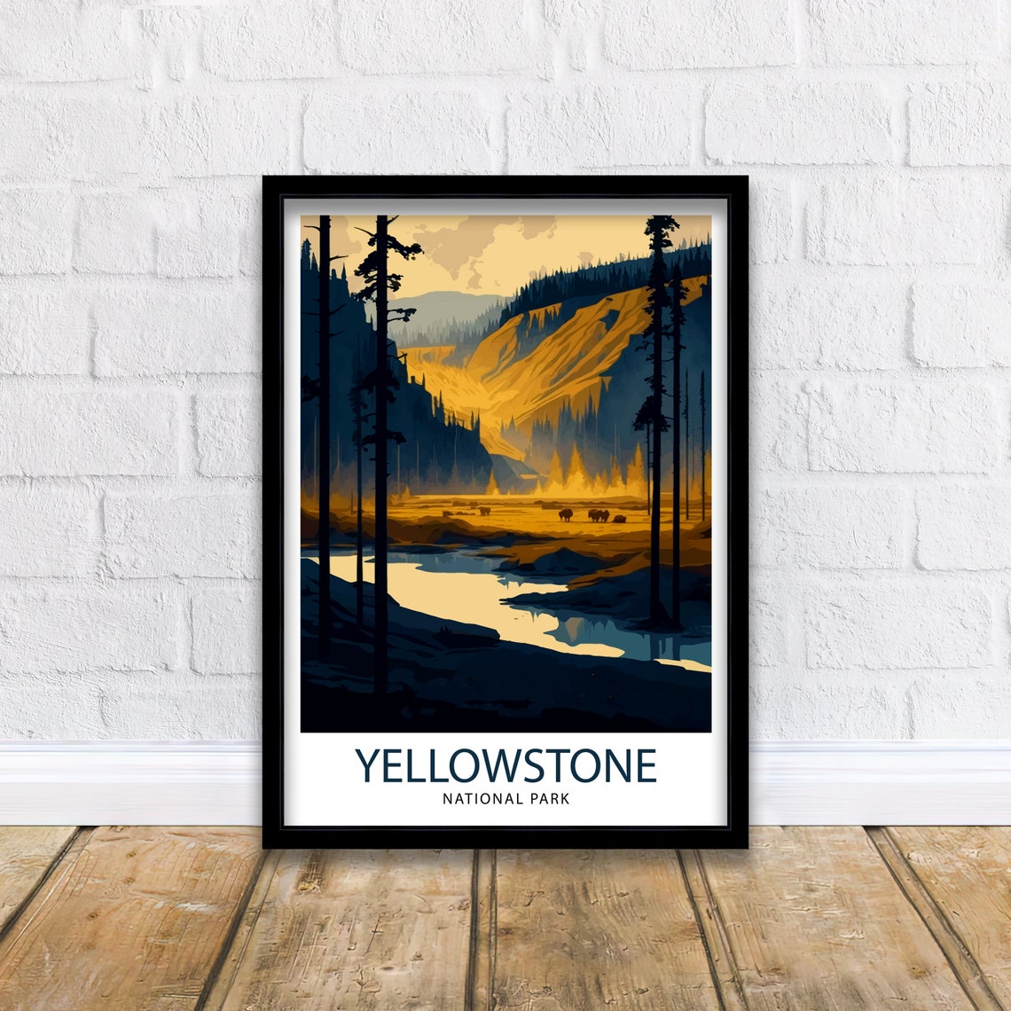 Yellowstone National Park Golden Valley Bison Wildlife Poster