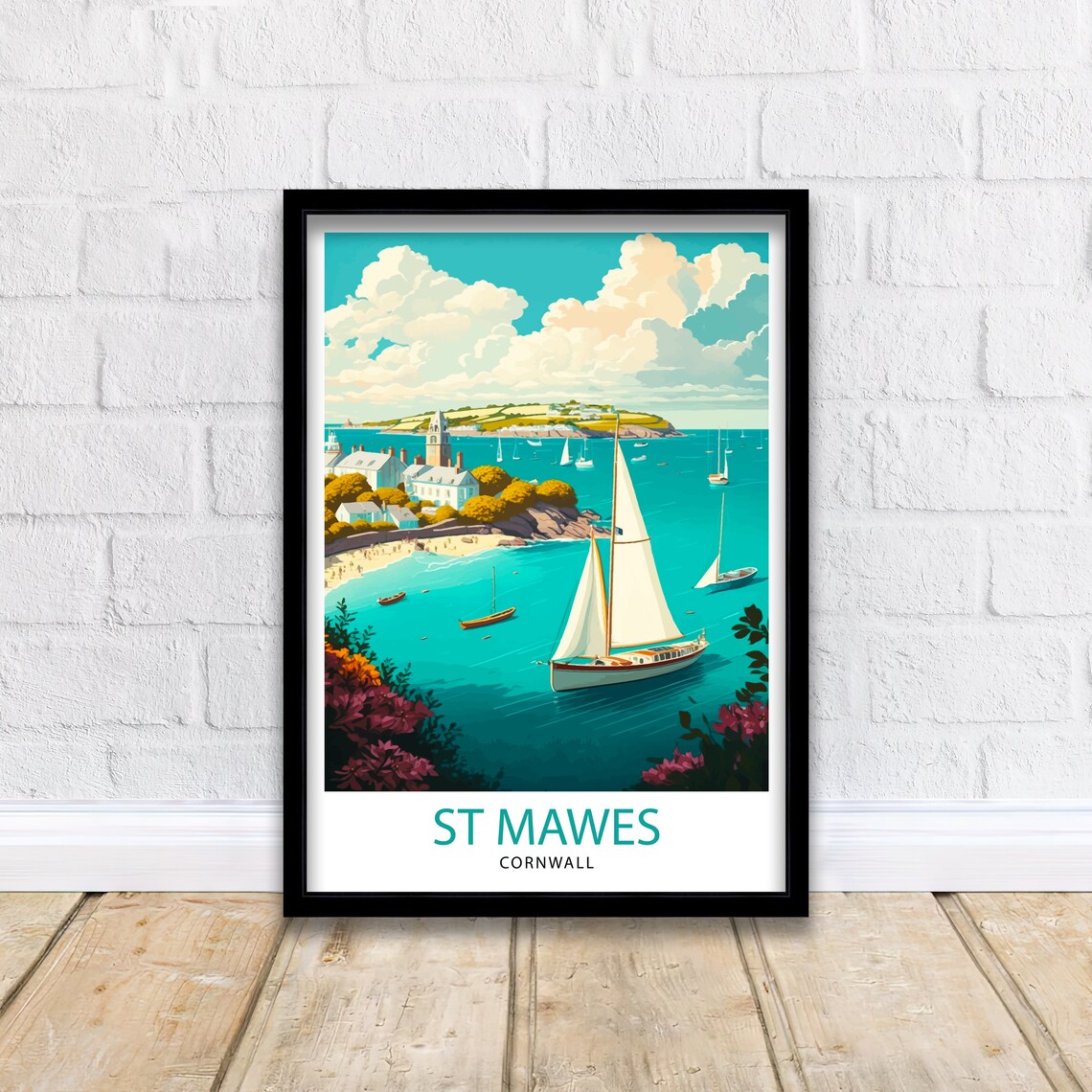 St Mawes Cornwall Travel Poster, Cornwall Illustration - Image 3