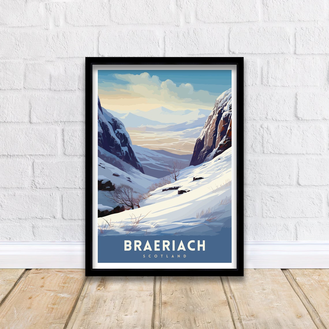 Braeriach Scotland Snowy Valley Cliffs Stylized Winter Art Poster - Image 2