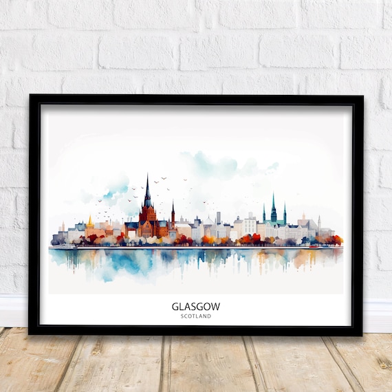 Glasgow Skyline Art Print, Scottish Cityscape Poster