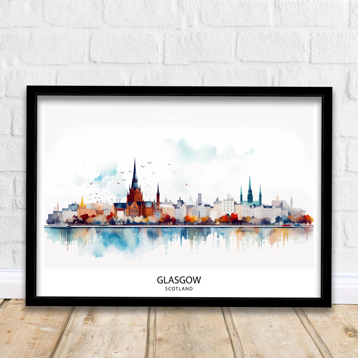 Glasgow Skyline Art Print, Scottish Cityscape Poster